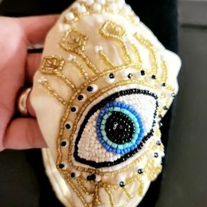 Evil Eye Embellished Seed Bead Wide Knot Headband Religious Protection